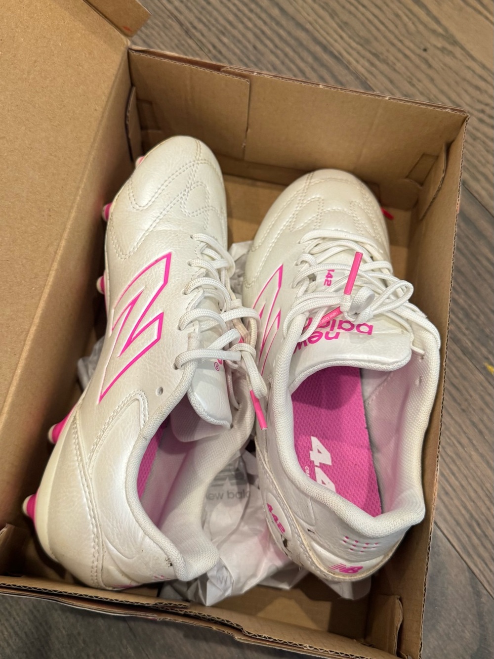 New Balance White and Pink Youth Soccer Cleats